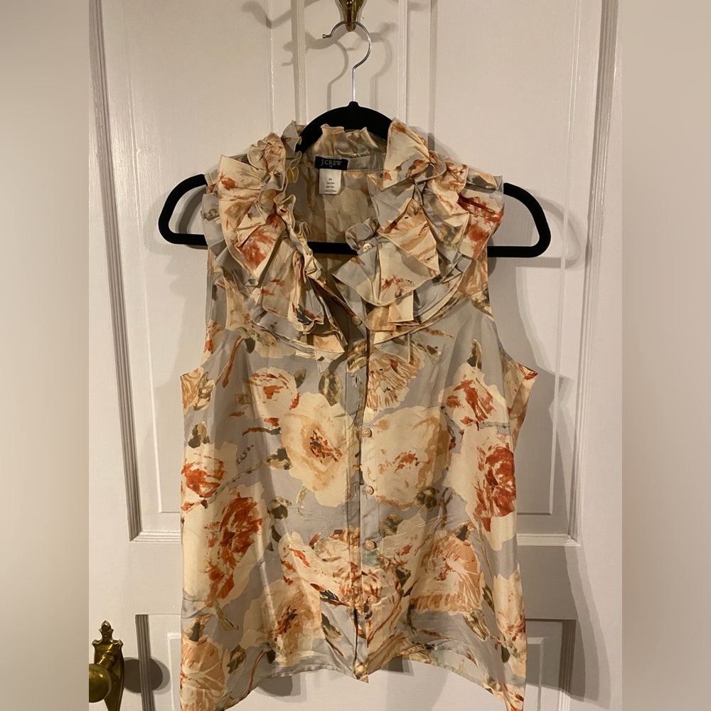 J.Crew Sleeveless Button-Up Floral Silk Blouse